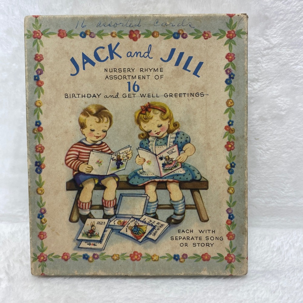 Vintage Jack and Jill Nursery Rhyme Get‎ Well Card Set w/ Box